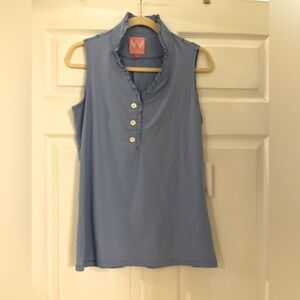 NWT Missy Maude periwinkle blue sleeveless ruffle v neck collar shirt size large
